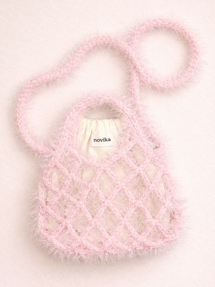 Авоська вязаная ручной работы, розовая пушистая, фото 1.