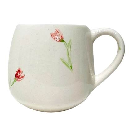 Кружка ручной работы Катя Вебер с тюльпанами, белая, керамика, 250 мл, фото 1.