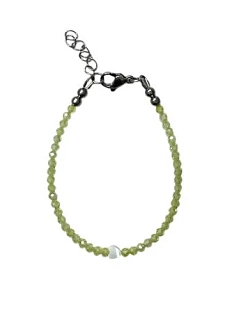 Браслет из фианитов с перламутровым сердцем, светло-зелёный