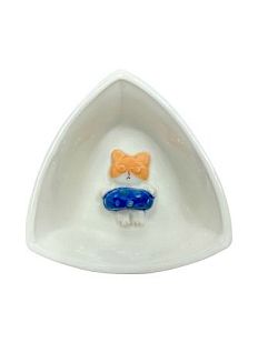 Тарелка треугольная с фигуркой внутри Котик-пончик, розовый, керамика, 14 см