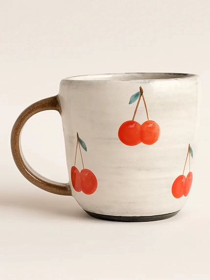 Кружка ручной работы Ким керамика с росписью Лис с вишенками, керамика, 450 мл, фото 2.