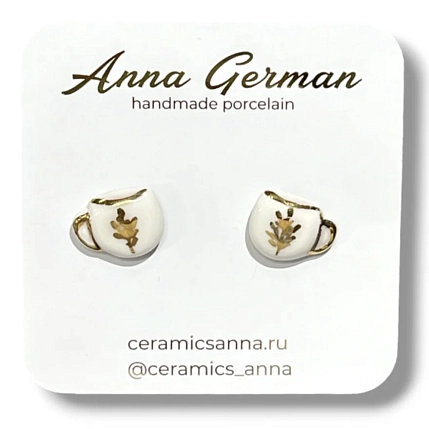 Серёжки-гвоздики Анна Герман «Кружечки», фарфор, фото 1.