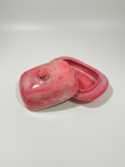 Маслёнка ручной работы, розовая, керамика, фото 2.
