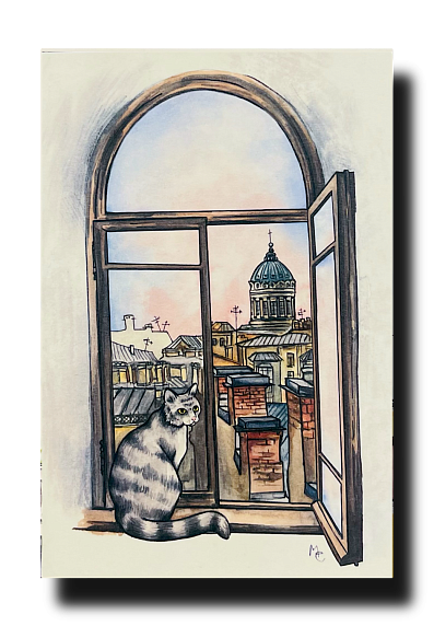 Открытка «Кот у окна», Elizabeth Madar, фото 1.