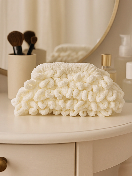 Косметичка вязаная ручной работы, молочная, фото 3.