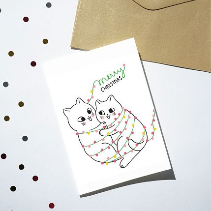 Открытка на Новый год «Котики с гирляндой», фото 2.