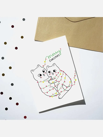 Открытка на Новый год «Котики с гирляндой», фото 2.