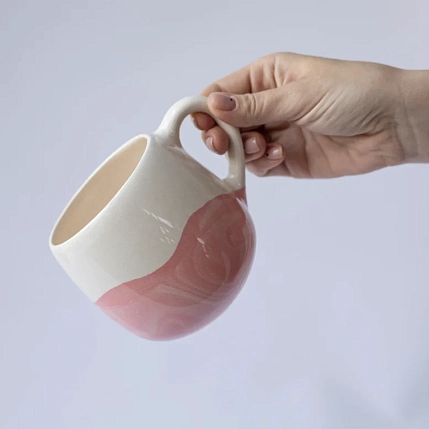 Кружка ручной работы РУКИ В ГЛИНЕ «Розовый мрамор», керамика, 250 мл, круглая, фото 4.