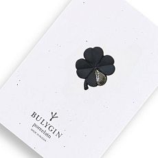 Брошь ручной работы Bulygin «Клевер», фарфор, чёрно-серебристая