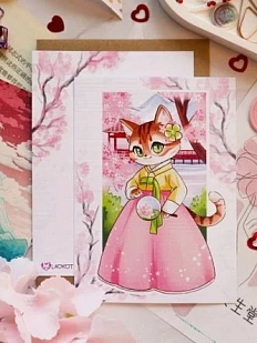 Открытка Лавкот «Кошечка в корейском наряде», А6