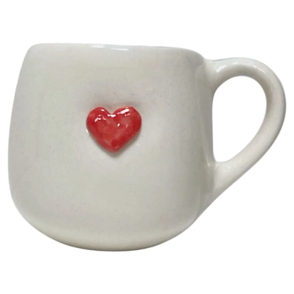 Кружка ручной работы Катя Вебер с красным сердцем, белая, полуфарфор, 350 мл, круглая, фото 1.