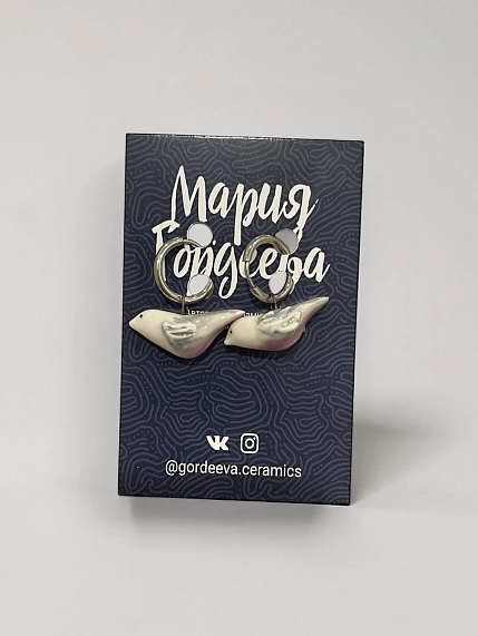 Серьги Мария Гордеева «Птички», керамика, серо-розовые, фото 1.