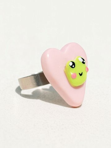 Кольцо Радость Рядом «Лягушка в сердце», незамкнутое, полимерная глина, розовое, фото 1.