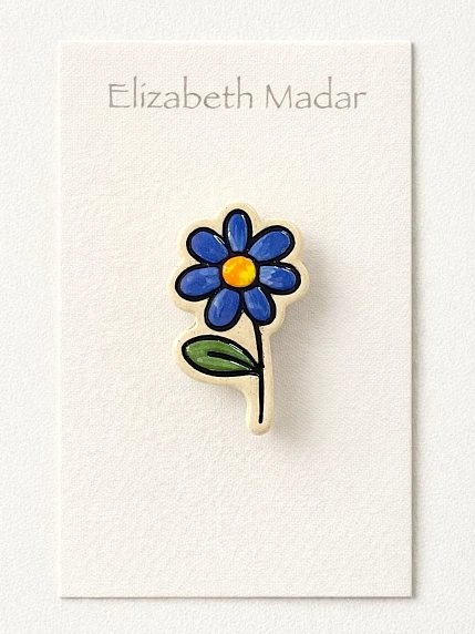 Брошь ручной работы Elizabeth Madar Синий цветок, керамика, фото 2.
