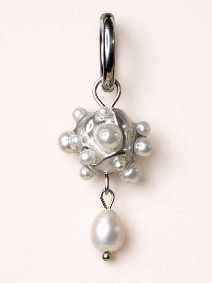 Моносерьга ручной работы ПетПоллиПокет «Пузыри с жемчужинкой», перламутровая, полимерная глина, фото 1.