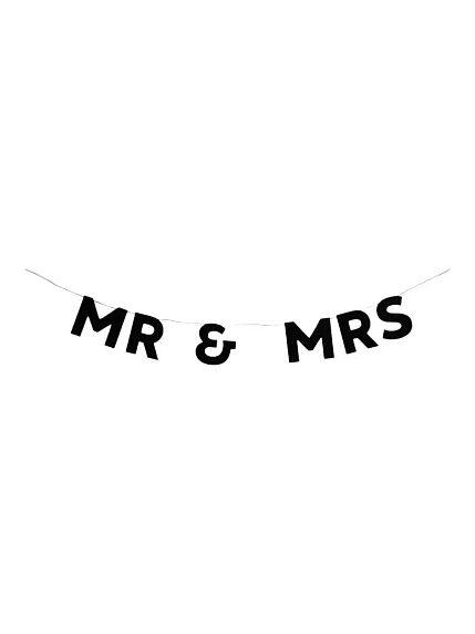 Бумажная гирлянда из букв Tak.sebe.prazdnik «MR&MRS», чёрная, картон, 240 г/м², фото 1.