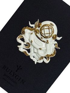 Брошь ручной работы Bulygin «Осьминог», фарфор, бело-золотистая