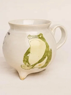 Кружка-котелок ручной работы Керумбия на ножках «Лягушка», песочная, керамика, 350 мл