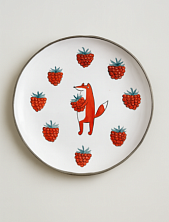 Тарелка ручной работы Ким керамика с бортиком Лис с малиной, белая, 17 см