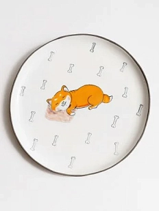 Тарелка ручной работы Ким керамика с бортиком Спящая сиба-ину с косточками, белая, 21 см