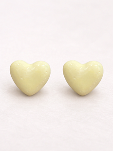Серёжки-гвоздики Сердечки, керамика, лимонные