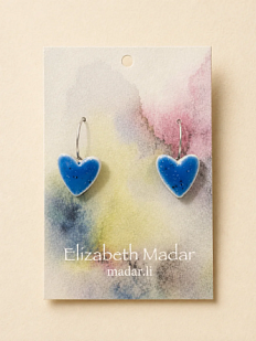 Серьги Elizabeth Madar Сердечки с точками, керамика, синие