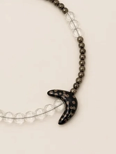 Чокер ручной работы Барыня, черно-серебристый, гематит, фарфор