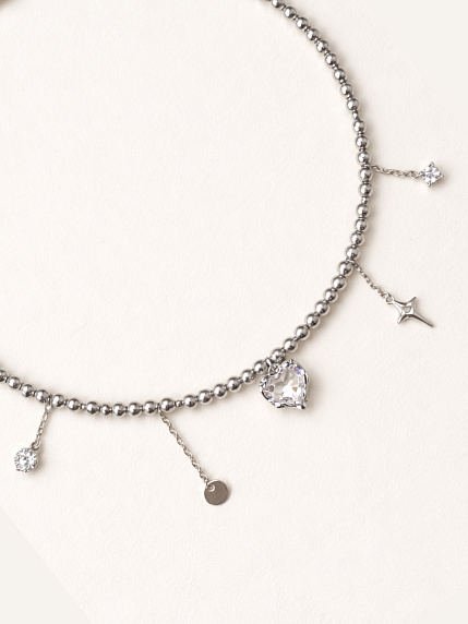 Чокер из тёмного гематита с подвесками «Сердечко, звездочка, шар» Migette, фото 1.