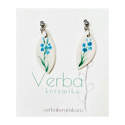 Серьги Верба керамика «Незабудки», керамика, белые, фото 2.