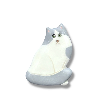 Брошь ручной работы Екатерина Юдо «Бело-серый кот», керамика, фото 2.
