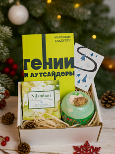 Подарочный набор на Новый год с книгой «Гении и аутсайдеры» с бомбочкой и шоколадом