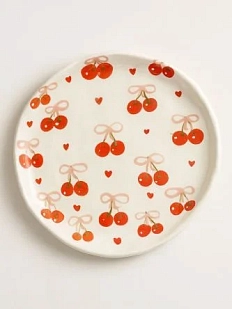 Тарелка ручной работы «Вишенки», керамика, 15 см