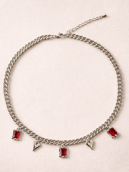 Цепь с подвеской из сердечек и красного камня Migette, фото 1.