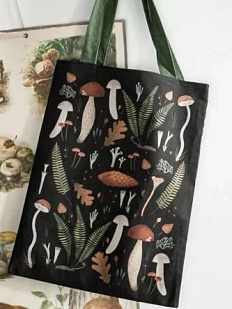 Сумка шоппер «Папоротники и грибы», чёрный