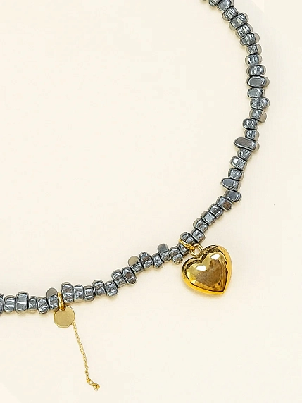 Чокер ручной работы «Kylie», гематит, родированная латунь, фото 1.