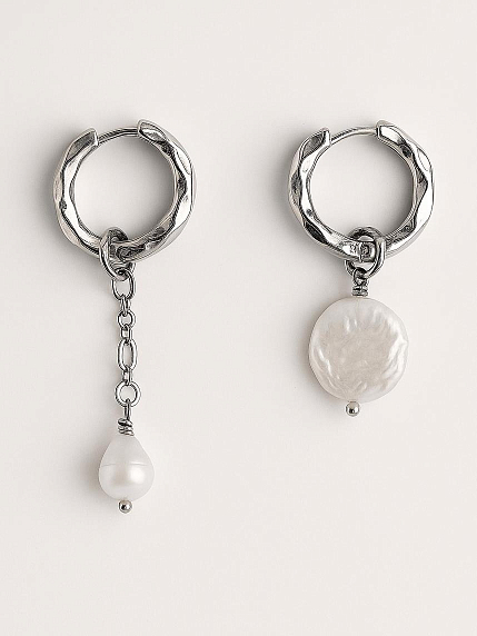 Серьги-конго с подвесками, родированная латунь, перламутр, фото 1.