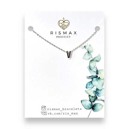 Подвеска ручной работы РисМакс на цепочке с буквой V, нержавеющая сталь, фото 1.