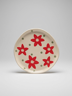 Тарелка ручной работы с росписью Цветы и листья, красно-зелёная, керамика, 18 см