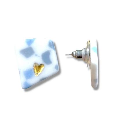 Серьги-гвоздики ручной работы «Домики с сердечком», фарфор, фото 2.