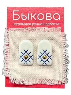 Серьги ручной работы Быкова керамика «‎Синий орнамент»‎, фарфор