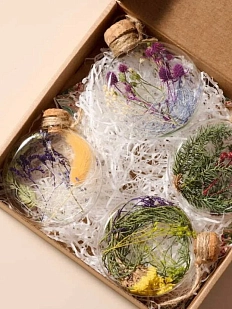 Набор из 4 ёлочных игрушек-панно Зачарованные шары ручной работы