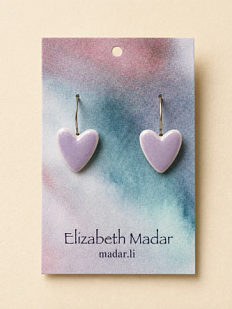 Серьги Elizabeth Madar Сердечки, керамика, сиреневые