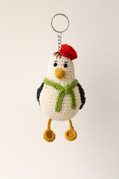 Вязаный брелок «Чайка» с зеленым шарфиком, фото 1.