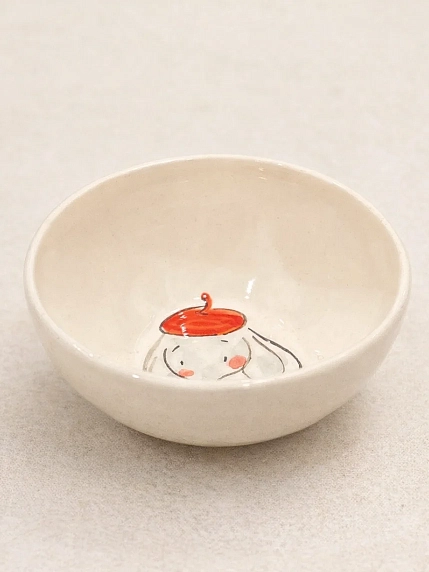 Пиала ручной работы НАДО ЖЕ с росписью «Слоник в берете», белая, керамика, 10 см, фото 2.