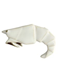 Брошь ручной работы «Креветка», белая, Partala ceramics