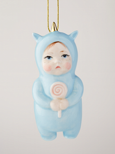 Ёлочная игрушка из фарфора «Малыш в костюме единорога», голубой, 10 см