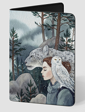 Обложка на паспорт «Снежный барс, сова и девушка», Спешилова Анна