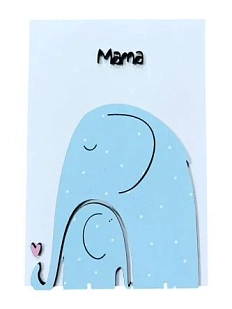 Открытка ВОЕ с деревянными элементами «Слониха и слонёнок», открывающаяся