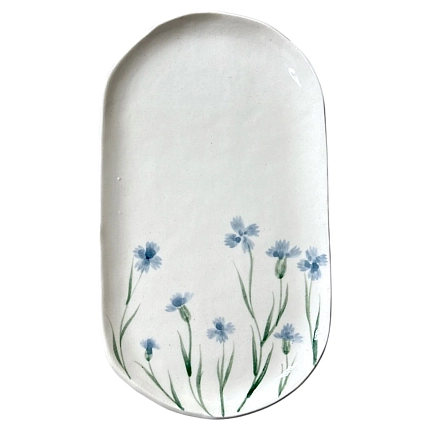 Блюдо Верба керамика ручной работы «Васильки», овальное, керамика, 20 см, фото 4.
