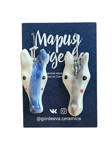 Серьги Мария Гордеева «Лошадки», керамика, серо-синие